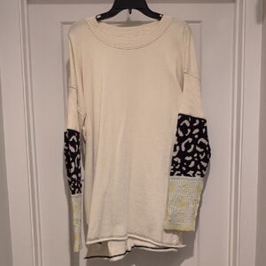 We The Free (Free people)Cream and Black Leopard Sleeve Sweatshirt